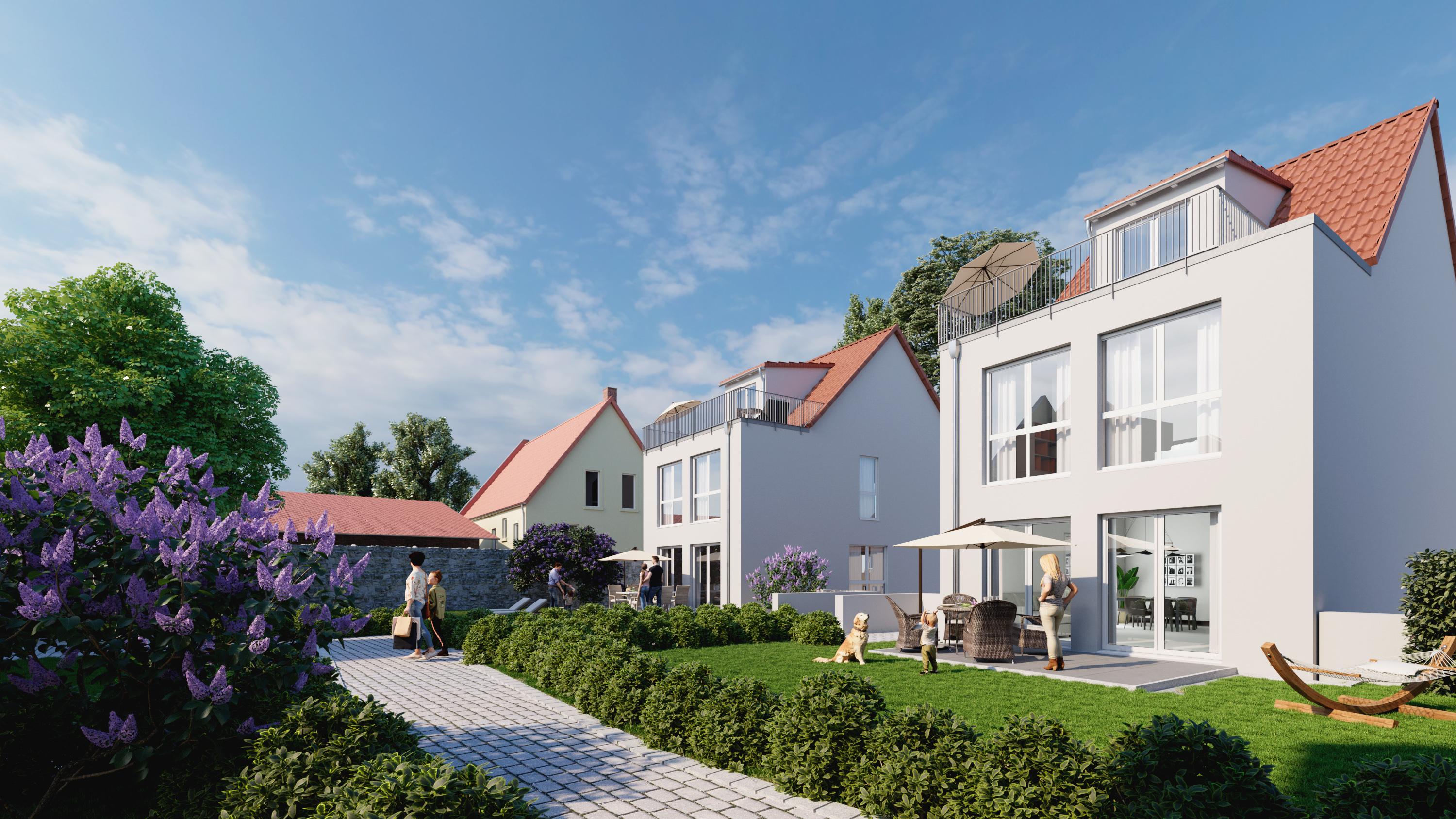 Gartenansicht Einfamilienhäuser